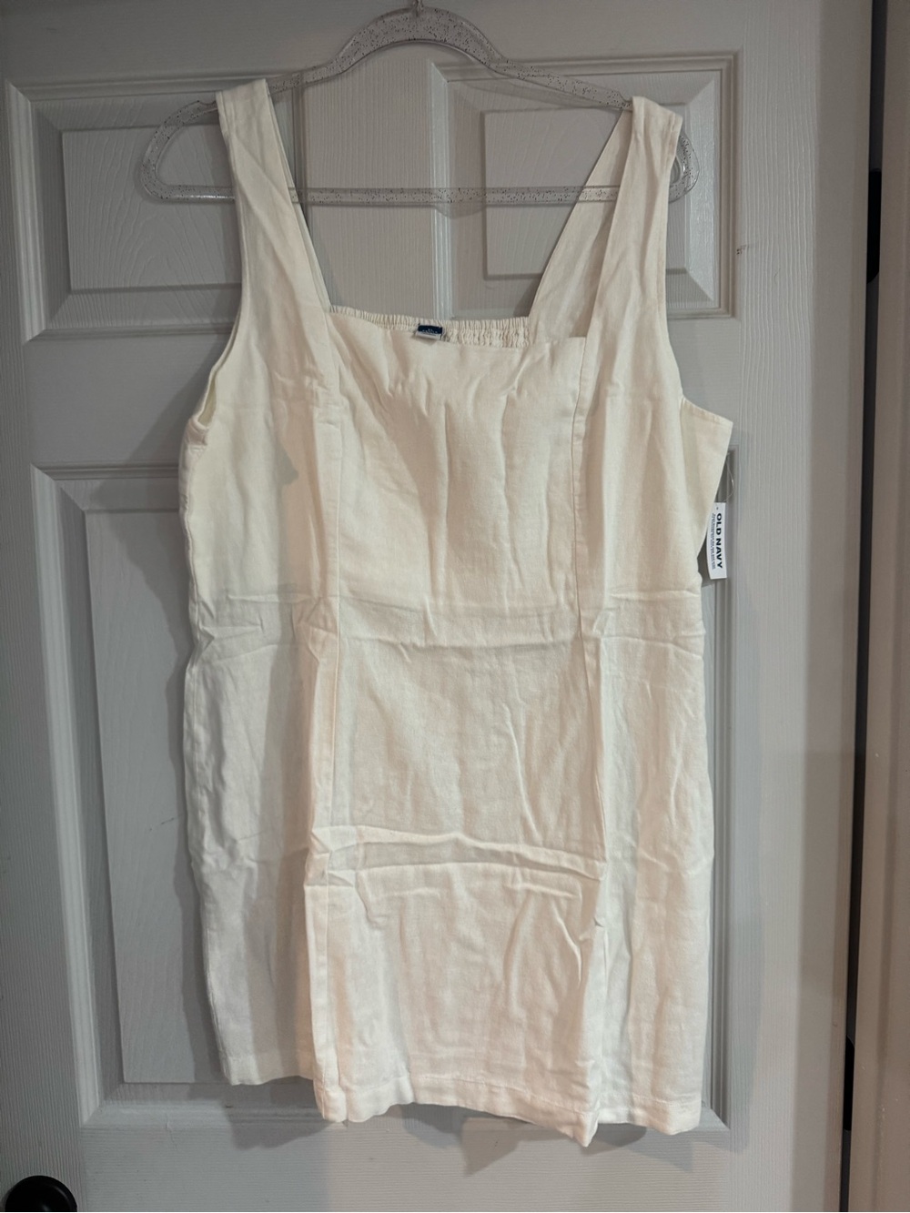Women’s XL Petite Old Navy Square Neck Linen Blend Mini Dress Off white NWT New